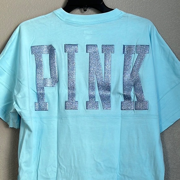 VS Pink baby blue bling shine large logo oversized tee - Picture 2 of 5